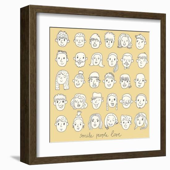 25 Funny Cartoon Faces in Vector. Men, Women, Girls, Boys Smiling and Laughing-smilewithjul-Framed Art Print