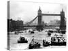25th Jubilee Year Britannia and Flotilla Under Tower Bridge, Thames River, June 1977-null-Stretched Canvas
