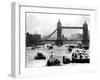 25th Jubilee Year Britannia and Flotilla Under Tower Bridge, Thames River, June 1977-null-Framed Premium Photographic Print