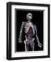 3/4 upper body front view of human skeletal and vascular systems, black background.-Leonello Calvetti-Framed Art Print