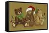 3 Christmas Teddy Bears Strewn with Lights-Beverly Johnston-Framed Stretched Canvas