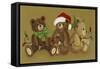3 Christmas Teddy Bears Strewn with Lights-Beverly Johnston-Framed Stretched Canvas