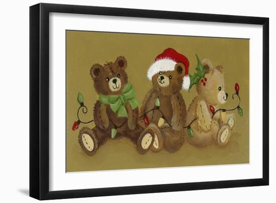 3 Christmas Teddy Bears Strewn with Lights-Beverly Johnston-Framed Giclee Print