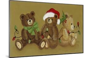 3 Christmas Teddy Bears Strewn with Lights-Beverly Johnston-Mounted Giclee Print