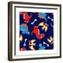 3 Cute Dinosaurs in a Seamless Pattern-Adam Fahey-Framed Premium Giclee Print