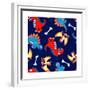 3 Cute Dinosaurs in a Seamless Pattern-Adam Fahey-Framed Premium Giclee Print