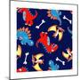 3 Cute Dinosaurs in a Seamless Pattern-Adam Fahey-Mounted Premium Giclee Print