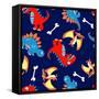 3 Cute Dinosaurs in a Seamless Pattern-Adam Fahey-Framed Stretched Canvas