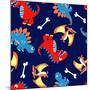 3 Cute Dinosaurs in a Seamless Pattern-Adam Fahey-Mounted Art Print