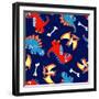 3 Cute Dinosaurs in a Seamless Pattern-Adam Fahey-Framed Art Print