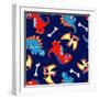 3 Cute Dinosaurs in a Seamless Pattern-Adam Fahey-Framed Art Print