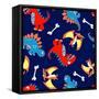 3 Cute Dinosaurs in a Seamless Pattern-Adam Fahey-Framed Stretched Canvas