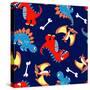 3 Cute Dinosaurs in a Seamless Pattern-Adam Fahey-Stretched Canvas