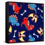 3 Cute Dinosaurs in a Seamless Pattern-Adam Fahey-Framed Stretched Canvas