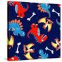 3 Cute Dinosaurs in a Seamless Pattern-Adam Fahey-Stretched Canvas