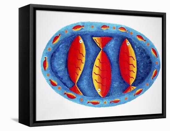 3 Fish on a Plate, 2004-Julie Nicholls-Framed Stretched Canvas