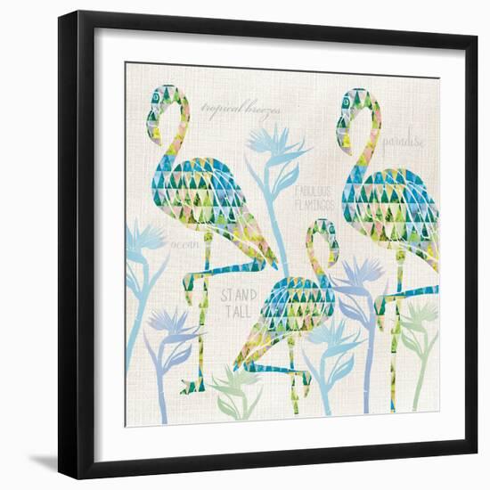 3 Flamingos with Birds of Paradise and Inspirational Words-Bee Sturgis-Framed Art Print