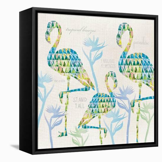3 Flamingos with Birds of Paradise and Inspirational Words-Bee Sturgis-Framed Stretched Canvas