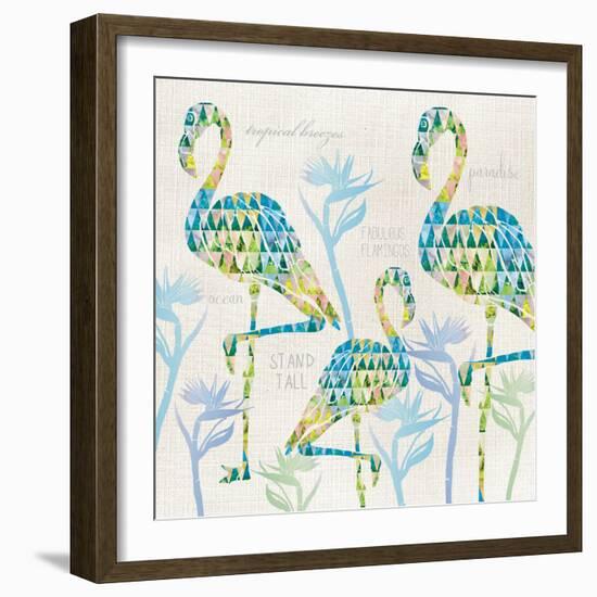 3 Flamingos with Birds of Paradise and Inspirational Words-Bee Sturgis-Framed Art Print