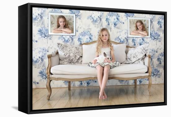 3 Little Girls and a White Rabbit-Victoria Ivanova-Framed Stretched Canvas