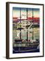 3 Masted Ship in Yokohama Harbor, Japanese Wood-Cut Print-Lantern Press-Framed Art Print