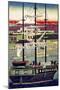 3 Masted Ship in Yokohama Harbor, Japanese Wood-Cut Print-Lantern Press-Mounted Art Print