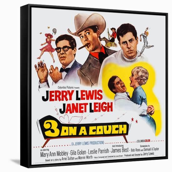 3 on a Couch, (Aka Three on a Couch), from Left: Jerry Lewis, Janet Leigh, 1966-null-Framed Stretched Canvas