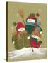 3 Snowmen Wearing Scarves and Jackets 1 Holding a Broom-Beverly Johnston-Stretched Canvas