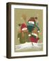 3 Snowmen Wearing Scarves and Jackets 1 Holding a Broom-Beverly Johnston-Framed Giclee Print