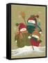 3 Snowmen Wearing Scarves and Jackets 1 Holding a Broom-Beverly Johnston-Framed Stretched Canvas