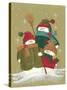 3 Snowmen Wearing Scarves and Jackets 1 Holding a Broom-Beverly Johnston-Stretched Canvas