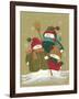 3 Snowmen Wearing Scarves and Jackets 1 Holding a Broom-Beverly Johnston-Framed Giclee Print