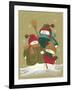 3 Snowmen Wearing Scarves and Jackets 1 Holding a Broom-Beverly Johnston-Framed Giclee Print