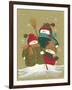 3 Snowmen Wearing Scarves and Jackets 1 Holding a Broom-Beverly Johnston-Framed Giclee Print