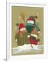 3 Snowmen Wearing Scarves and Jackets 1 Holding a Broom-Beverly Johnston-Framed Giclee Print