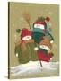 3 Snowmen Wearing Scarves and Jackets 1 Holding a Broom-Beverly Johnston-Stretched Canvas