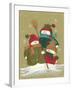 3 Snowmen Wearing Scarves and Jackets 1 Holding a Broom-Beverly Johnston-Framed Giclee Print