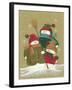 3 Snowmen Wearing Scarves and Jackets 1 Holding a Broom-Beverly Johnston-Framed Giclee Print