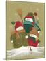 3 Snowmen Wearing Scarves and Jackets 1 Holding a Broom-Beverly Johnston-Mounted Giclee Print