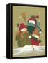 3 Snowmen Wearing Scarves and Jackets 1 Holding a Broom-Beverly Johnston-Framed Stretched Canvas