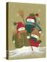 3 Snowmen Wearing Scarves and Jackets 1 Holding a Broom-Beverly Johnston-Stretched Canvas