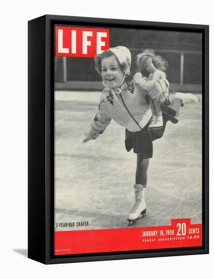 3-yr old Helen Ann Rousselle Skating at Rockefeller Center Ice Rink, January 16, 1950-George Silk-Framed Stretched Canvas