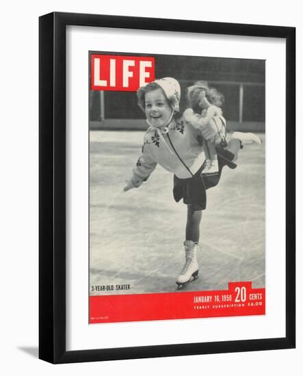 3-yr old Helen Ann Rousselle Skating at Rockefeller Center Ice Rink, January 16, 1950-George Silk-Framed Photographic Print