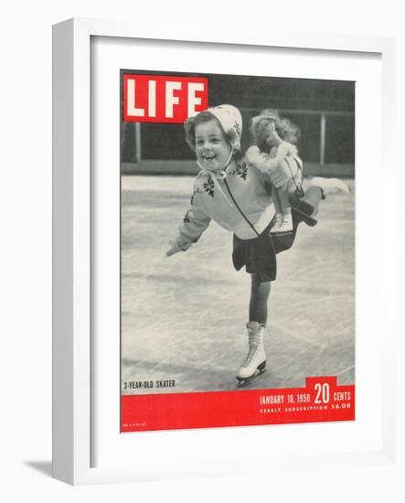 3-yr old Helen Ann Rousselle Skating at Rockefeller Center Ice Rink, January 16, 1950-George Silk-Framed Photographic Print