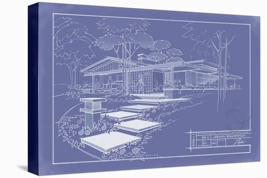 301 Cypress Dr. Blueprint - Inverse-Larry Hunter-Stretched Canvas