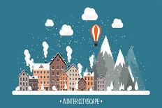 Vector Illustration. Winter Urban Landscape. City with Snow. Christmas and New Year. Cityscape. Bui-32 pixels-Mounted Art Print