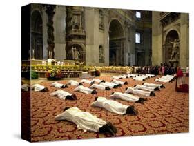 34 Deacons of the Rome Diocese Lay Before Pope John Paul II-null-Stretched Canvas