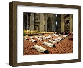 34 Deacons of the Rome Diocese Lay Before Pope John Paul II-null-Framed Photographic Print
