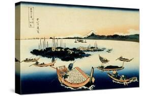36 Views of Mount Fuji, no. 12: Tsukada Island in the Musashi Province-Katsushika Hokusai-Stretched Canvas