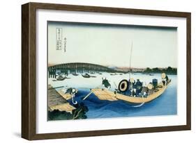 36 Views of Mount Fuji, no. 22: Sunset over the Ryogoku Bridge from the Sumida River at Onmayagashi-Katsushika Hokusai-Framed Giclee Print